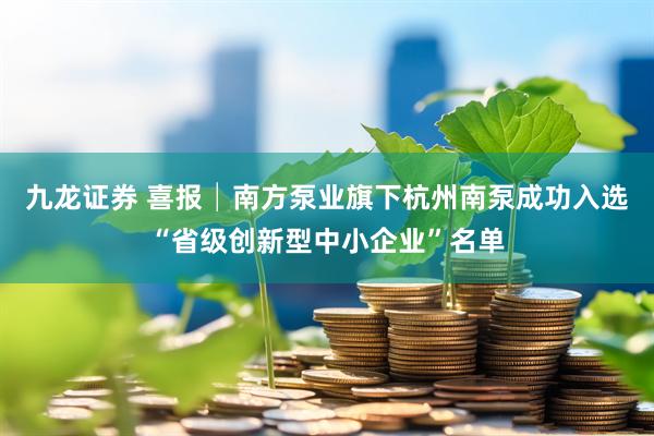 九龙证券 喜报│南方泵业旗下杭州南泵成功入选“省级创新型中小企业”名单